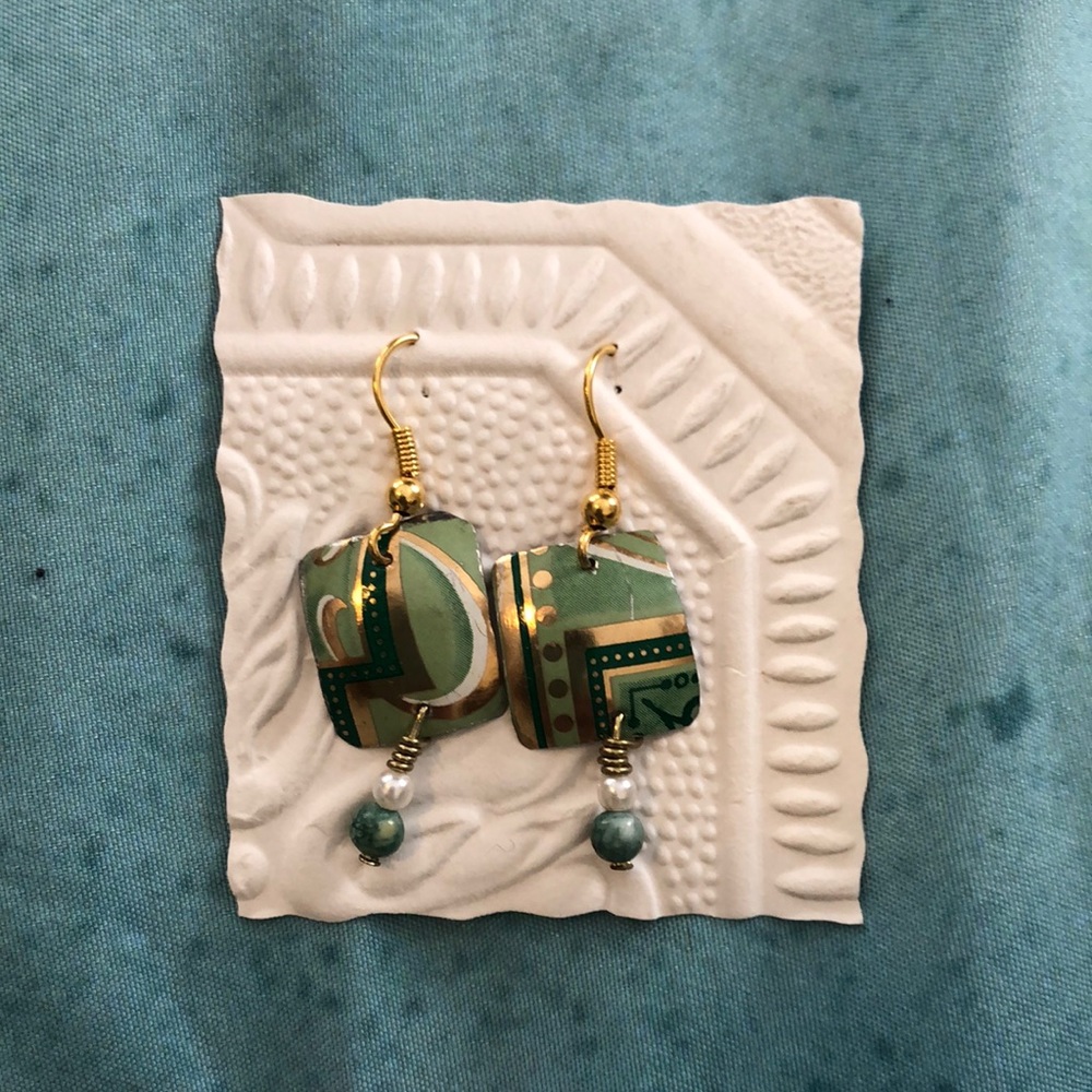Handcrafted Green and gold earrings